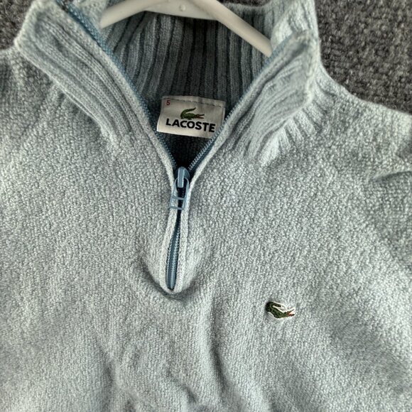Lacoste Men Sweater Pullover 1/4 Zip Light Blue Knit Pure Wool Croc Logo Adult - Picture 2 of 14